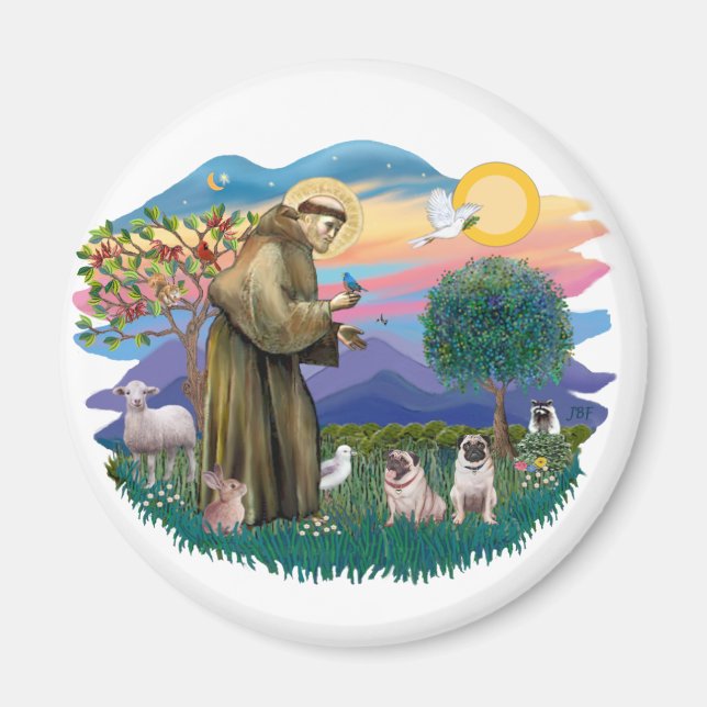 Mopsar (två fawn) magnet (Framsidan)