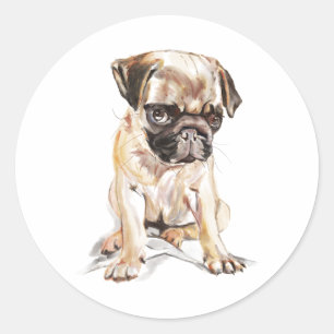 Mopsdekal – Klassisk rund dekal, hundälskare Runt Klistermärke