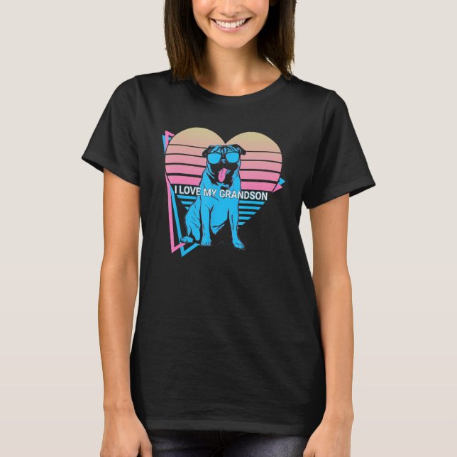 Mopsfarfar Retro Jag älskar min sonson T Shirt (Framsida)