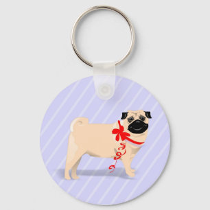 Mopshund med det röda bandet Keychain Nyckelring
