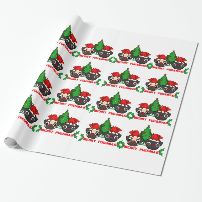 Mopsjul som slår in papper presentpapper (Utrullad)