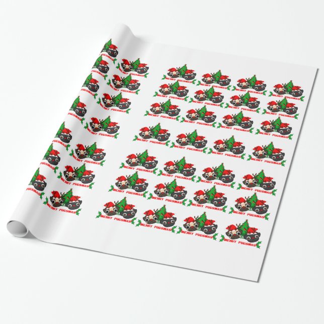 Mopsjul som slår in papper presentpapper (Utrullad)