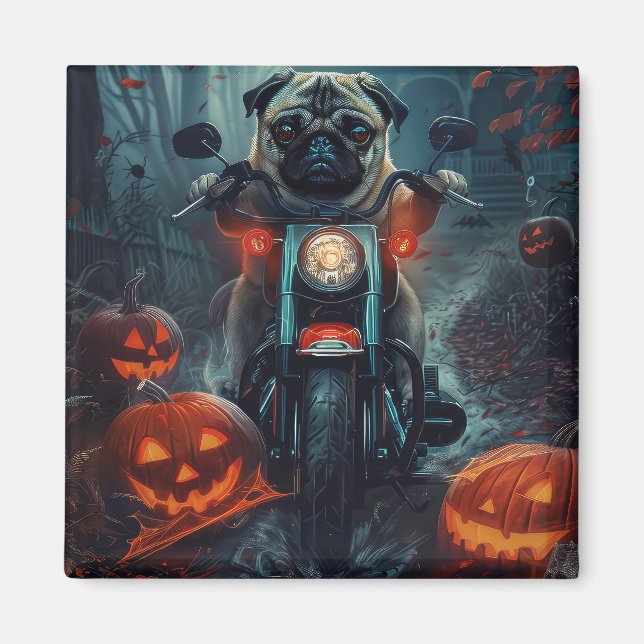 Mopskörande Motorcykel Halloween Skräckinjagande Magnet (Framsidan)