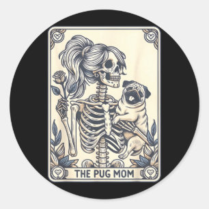 Mopsmamma Tarotkort Skelett Mopsmamma Halloween Hu Runt Klistermärke