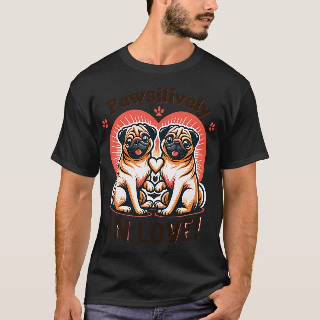 Mopsparperfektion - Kärlek Illustrerad T Shirt (Framsida)