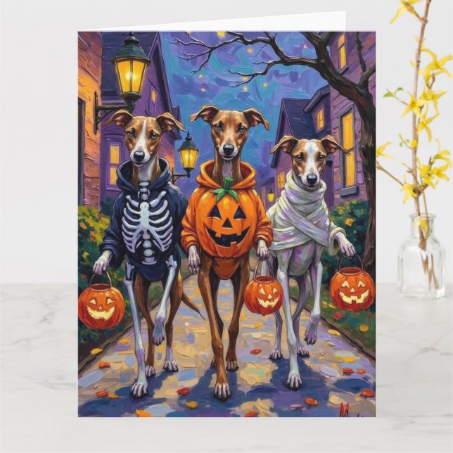 Mopsruttornas Halloweenfirande i utklädnader Kort (Gul blomma)