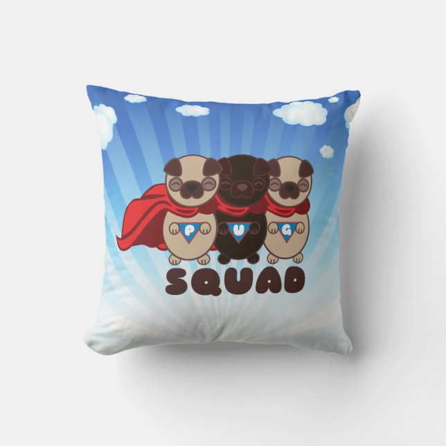 Mopssquaden med svart mops kudder kudde (Framsida)