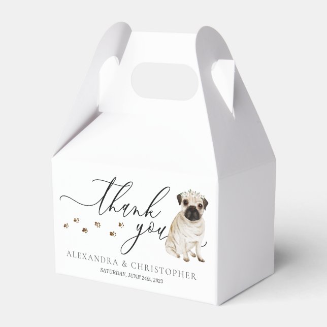 Mopsvalp Bröllopskalligrafi Tack Presentaskar (Framsidan Sidan)