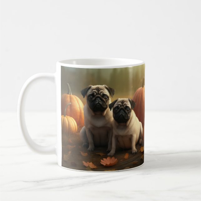Mopsvalp Höstglädje Pumpa Kaffemugg (Vänster)