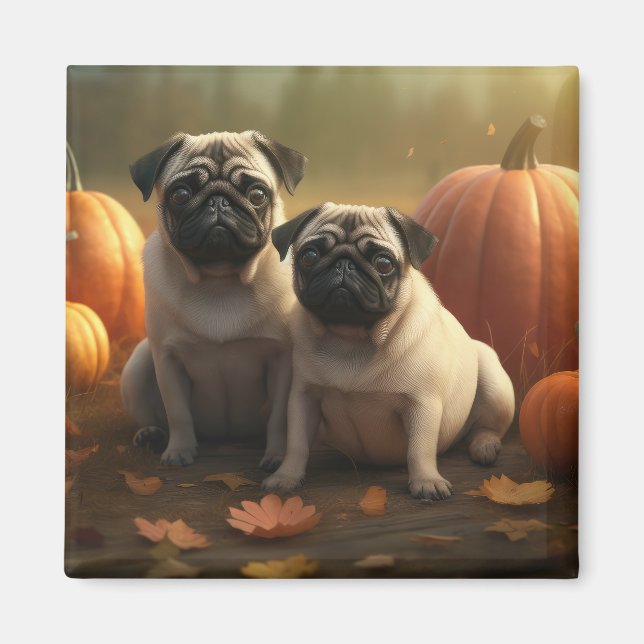 Mopsvalp Höstglädje Pumpa Magnet (Framsidan)