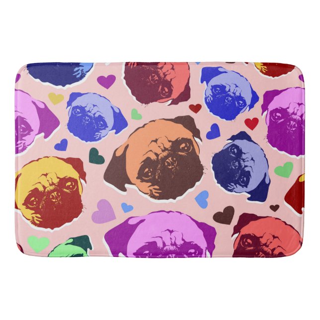 Mopsvalp Hund PopArt Retro Stil Badrumsmatta (Framsidan)