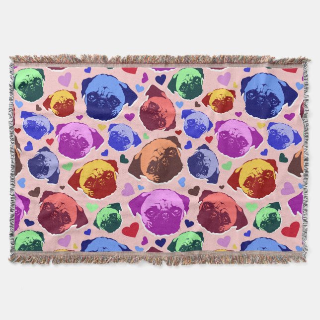 Mopsvalp Hund PopArt Retro Stil Filt (Framsidan)