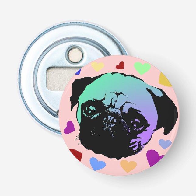 Mopsvalp Hund PopArt Retro Stil Flasköppnare (Framsidan)