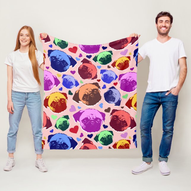 Mopsvalp Hund PopArt Retro Stil Fleecefilt (På plats)