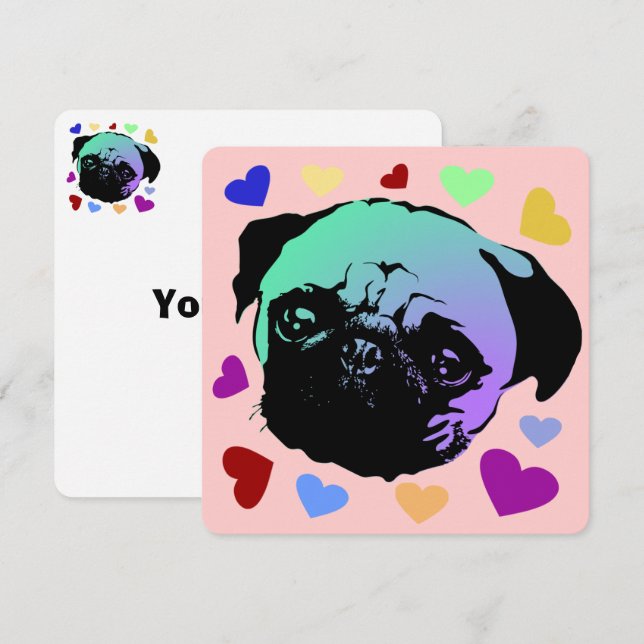 Mopsvalp Hund PopArt Retro Stil Inbjudningar (Fram/baksida)