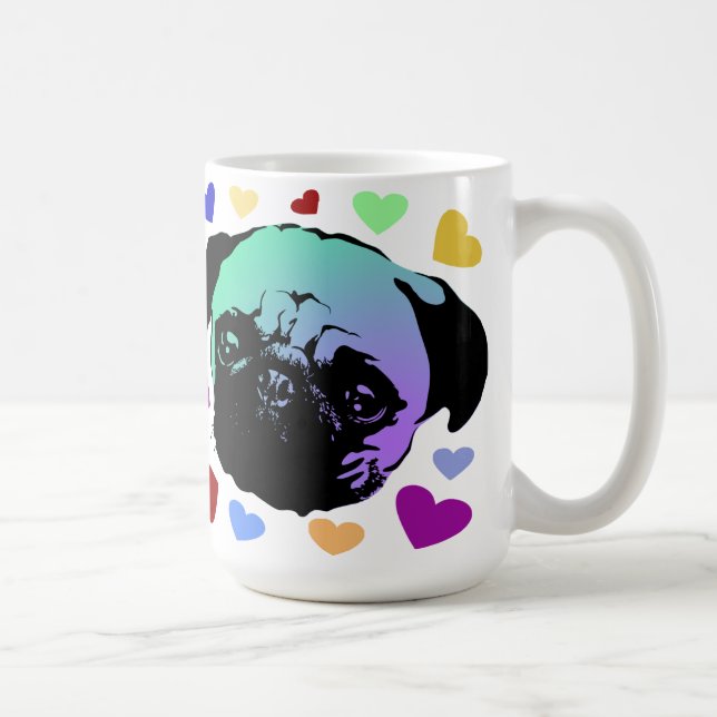 Mopsvalp Hund PopArt Retro Stil Kaffemugg (Höger)
