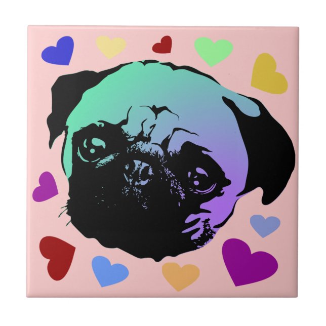 Mopsvalp Hund PopArt Retro Stil Kakelplatta (Framsidan)