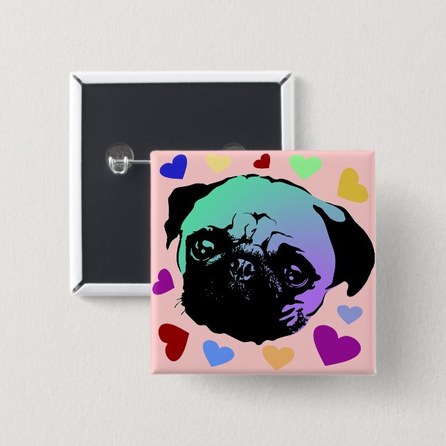 Mopsvalp Hund PopArt Retro Stil Knapp (Framsida & baksida)