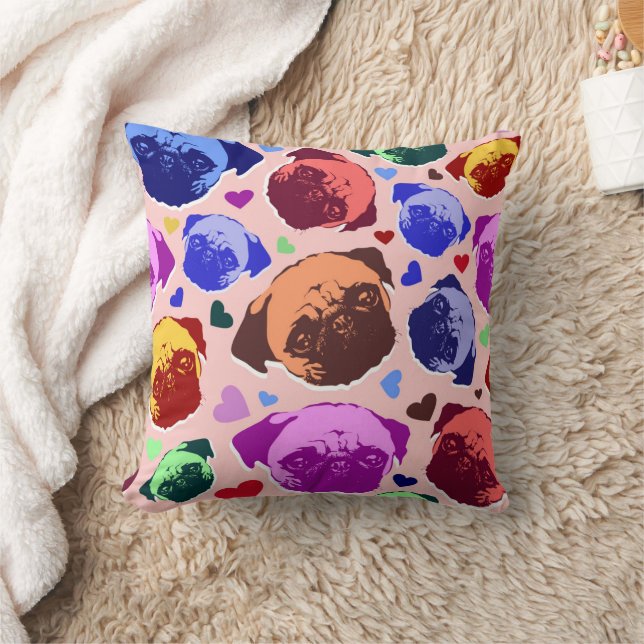 Mopsvalp Hund PopArt Retro Stil Kudde (Filt)