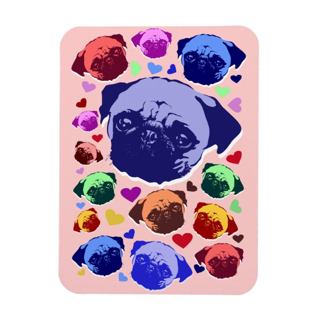 Mopsvalp Hund PopArt Retro Stil Magnet (Vertikal)
