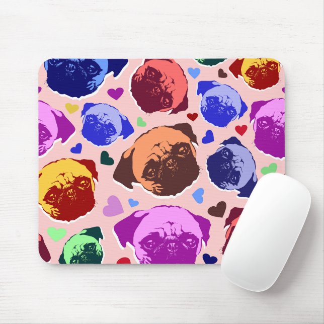 Mopsvalp Hund PopArt Retro Stil Musmatta (Med mus)