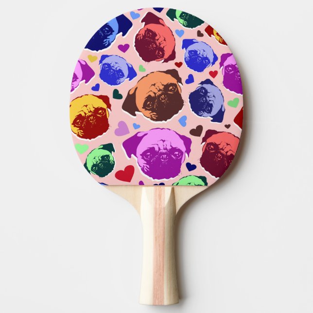 Mopsvalp Hund PopArt Retro Stil Pingisracket (Framsidan)