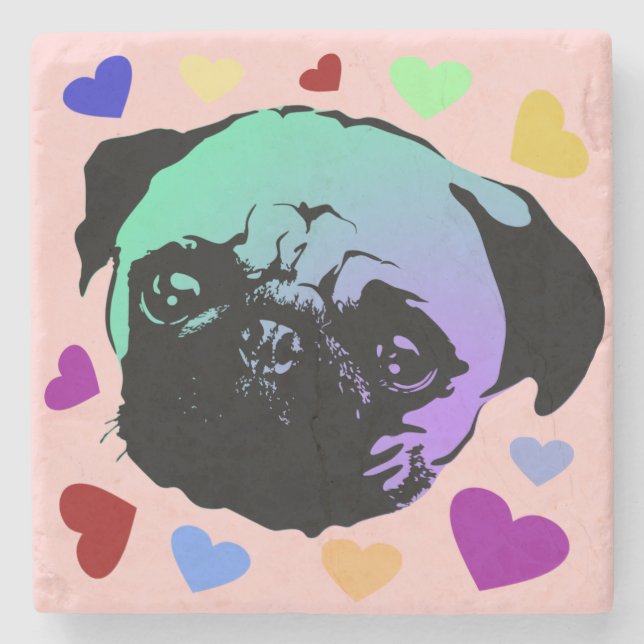 Mopsvalp Hund PopArt Retro Stil Stenunderlägg (Framsidan)