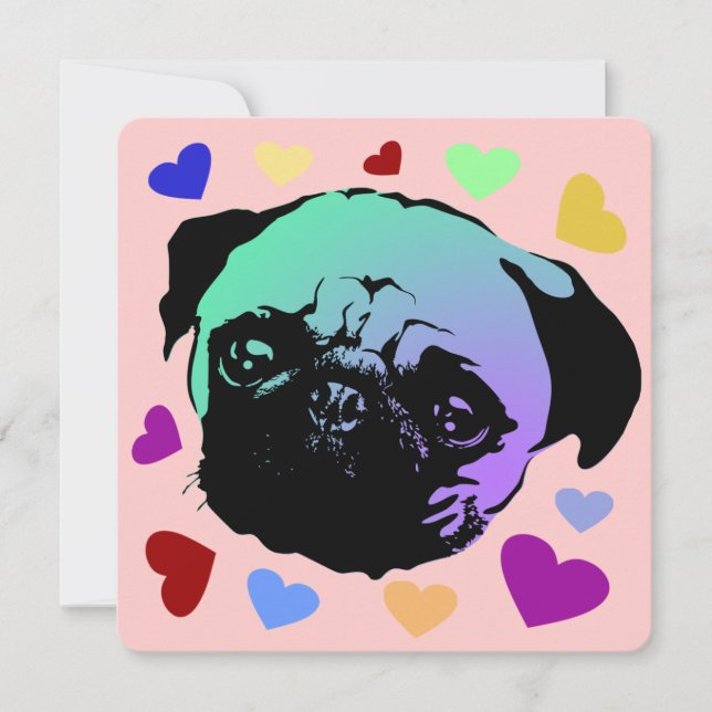 Mopsvalp Hund PopArt Retro Stil Tack Kort (Framsida)