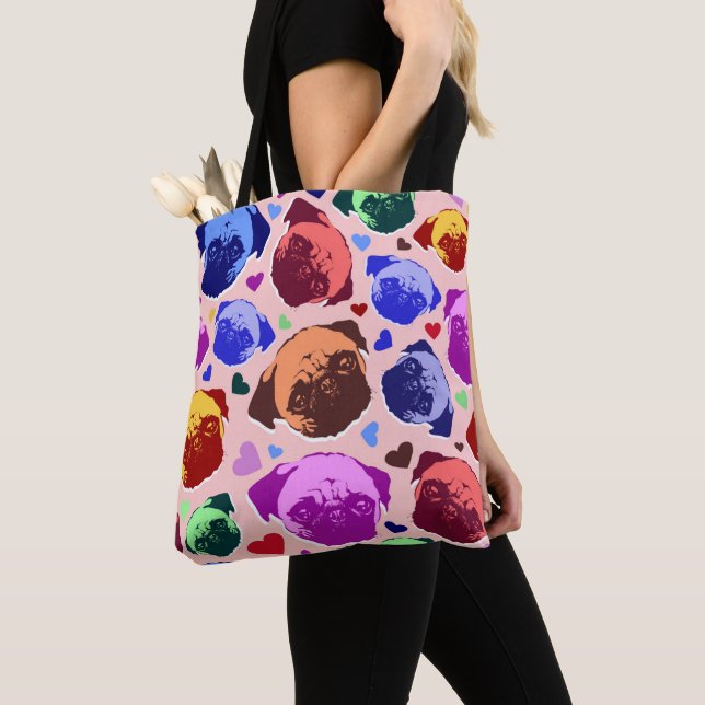 Mopsvalp Hund PopArt Retro Stil Tygkasse (Närbild)