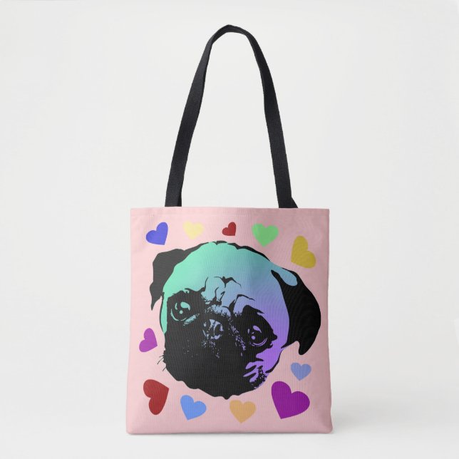 Mopsvalp Hund PopArt Retro Stil Tygkasse (Framsida)