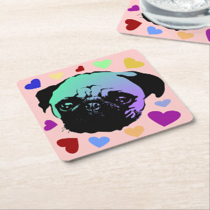 Mopsvalp Hund PopArt Retro Stil Underlägg Papper Kvadrat