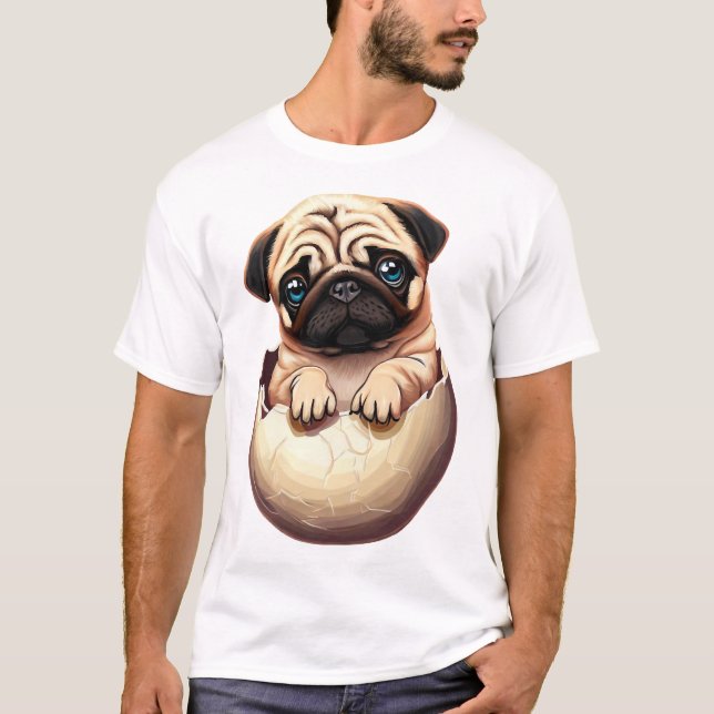 Mopsvalp i ägg - Sött hundmotiv T Shirt (Framsida)
