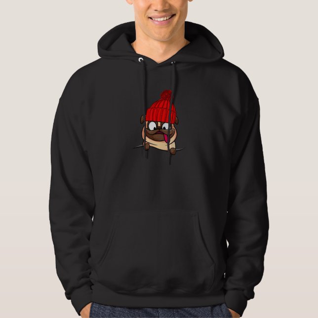 Mopsvalp som bär en Beanie-stickad mössa Hoodie (Framsida)