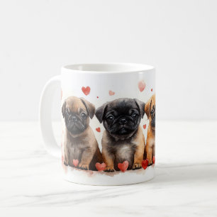 Mopsvalpar med hjärtan - Alla hjärtans dag Kaffemugg