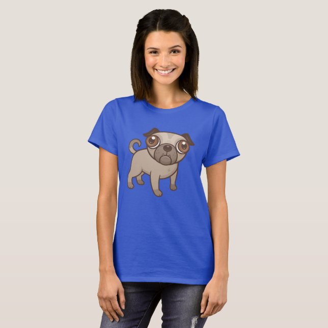 Mopsvalptecknad T Shirt (Hel framsida)