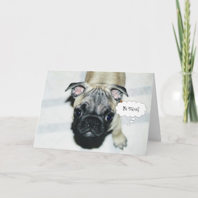Mopsvalpvalentin kort för hälsning för dag #1 (Framsida)