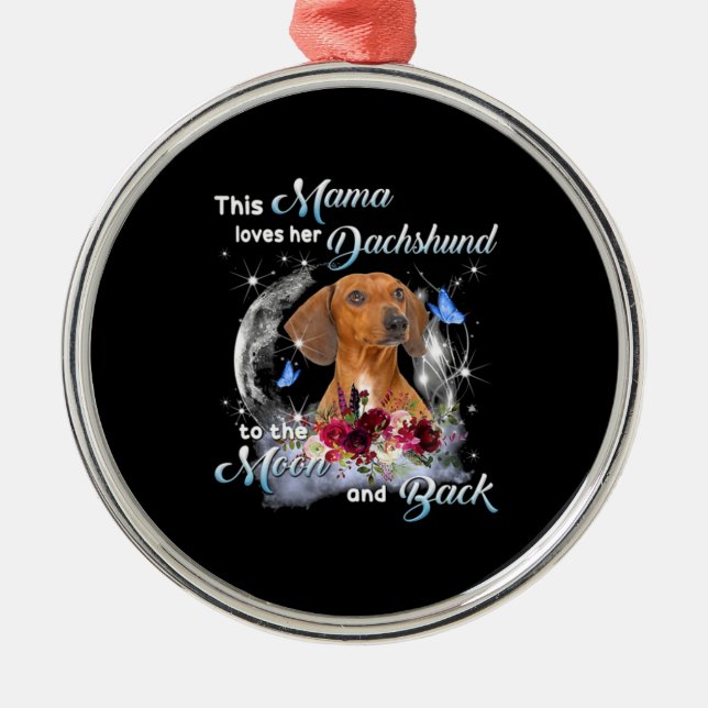 Mor Art Dachshund Mamma Birthday Julgransprydnad Metall (Framsidan)