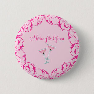 Mor av Groom Rosa Swirl Martini Button Knapp
