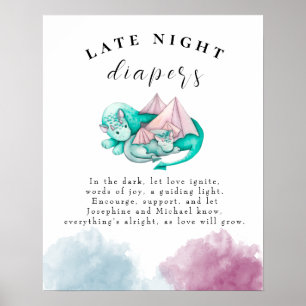 Mor Baby dragon Babykläder för sent på natten Poster