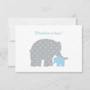 Mor Baby Elefant Blå Grå Prickar Pojke Tack Kort