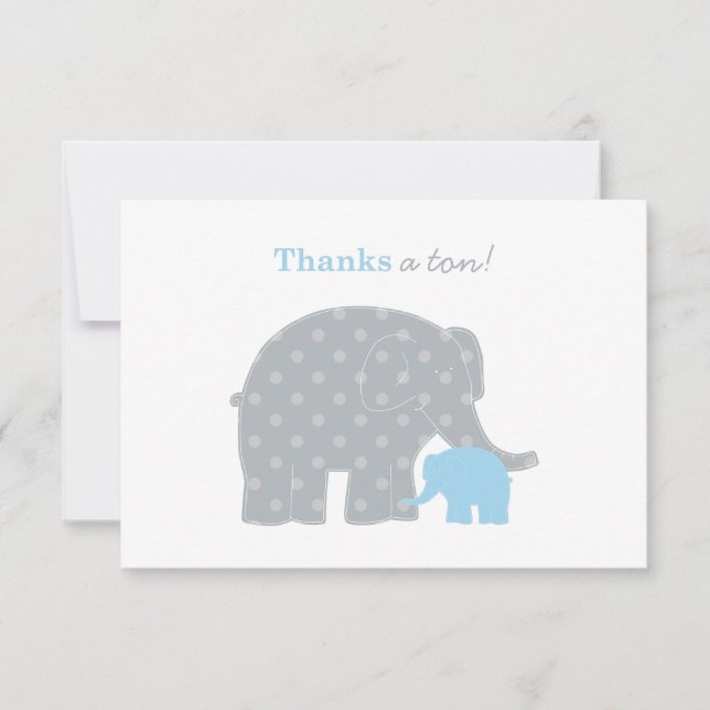 Mor Baby Elefant Blå Grå Prickar Pojke Tack Kort (Framsida)