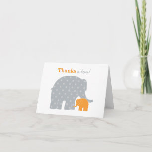 Mor Baby Elefant Orange Grå Faltad Tack Kort