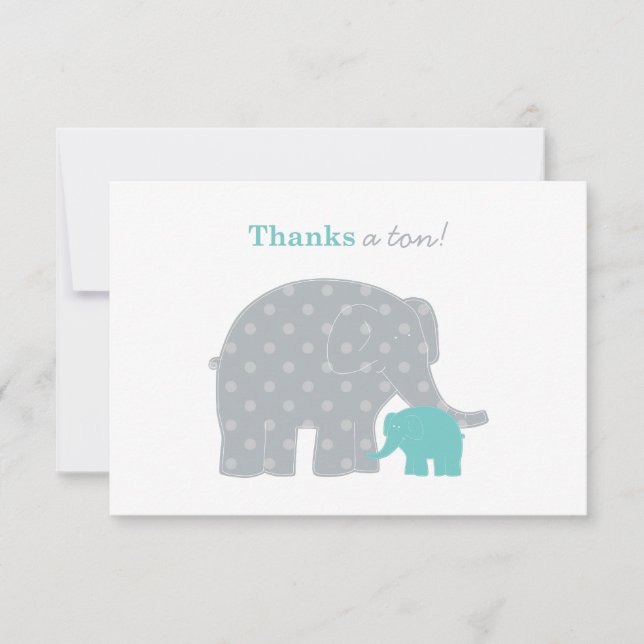 Mor Baby Elefant Teal Grå Prickar Tack Kort (Framsida)