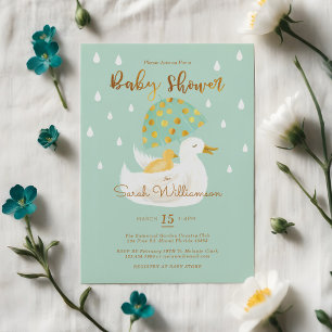 Mor & Baby Gult Ducky Parbrella Mint Grönt Inbjudningar