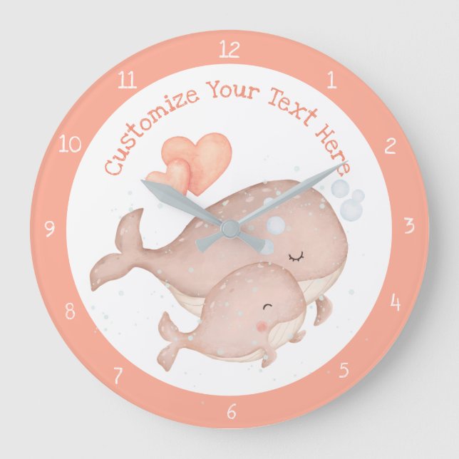 Mor Baby Whale Cute Anime Personalize Stor Klocka (Framsida)