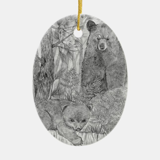 Mor Bear Watching Unge Julgransprydnad Keramik (Framsidan)