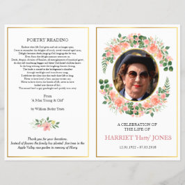 Mor begravningsprogram, rosa ros & guld reklamblad