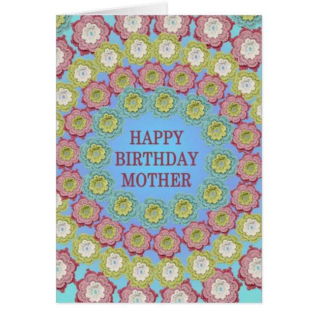 Mor Birthday Crochet Flowers Hälsningskort (Framsidan)
