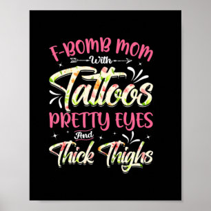 Mor Blommigt F-Bomb Mamma med Tattoos-födelsedag Poster