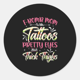 Mor Blommigt F-Bomb Mamma med Tattoos-födelsedag Runt Klistermärke